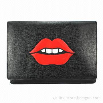 PU Clutch Bag with Big Mouth Embroidery Logo, Customized Logos, Designs Welcomed